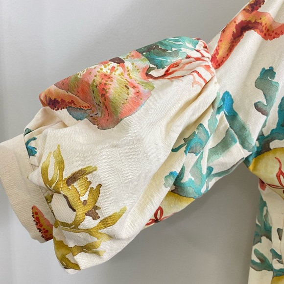 EXQUISITE CORAL SEA DRESS WITH PUFF SLEEVES & MATCHING BUCKET HAT LINEN/COTTON - Picture 7 of 14